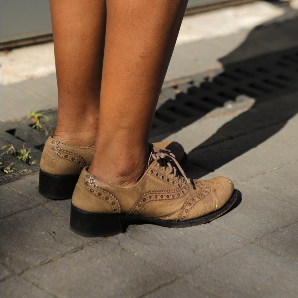Miu Miu Tan Brogue Flats